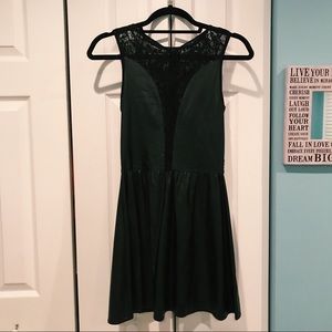 Leather and lace, little black dress.